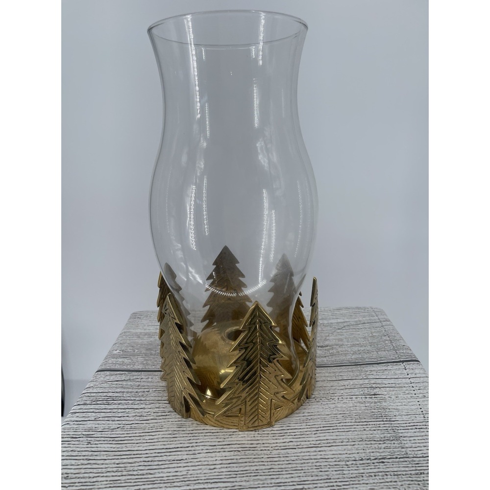 AMBROSIA HOLIDAY FORREST HURRICANE CHRISTMAS CANDLE BRASS‎ LAMP 12" Tall